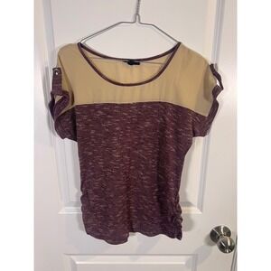 B.A.M. Womens Top Mixed‎ Media Ruched Purple Large